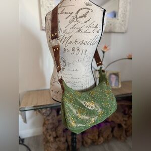 Vintage 1990’s Betsy Johnson REAL LEATHER Green Studded Purse